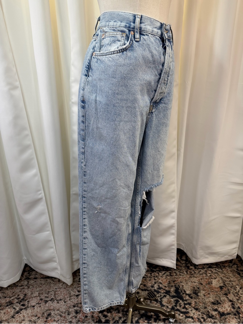 We The Free High Rise Light Blue Distressed Wide Leg Jeans - Picture 8 of 14